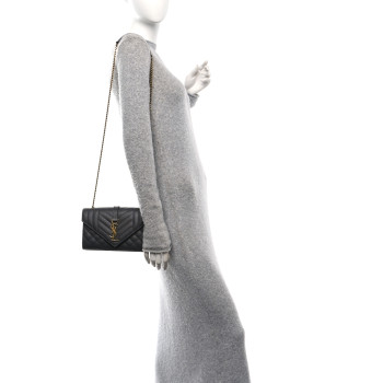 SAINT LAURENT Grain De Poudre Textured Mixed Matelasse Triquilt Small Monogram Satchel Pebble