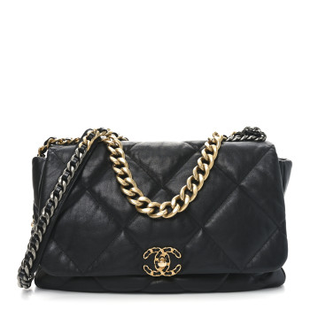 CHANEL Goatskin Quilted Maxi Chanel 19 Flap Black