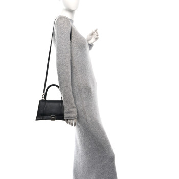BALENCIAGA Grained Calfskin Small Hourglass Top Handle Bag Black