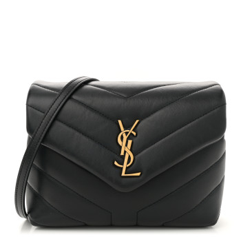 SAINT LAURENT Calfskin Y Quilted Monogram Toy Loulou Crossbody Bag Black