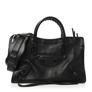 BALENCIAGA Chevre Black Metallic Edge Hardware S City Black