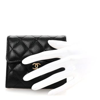 CHANEL Caviar Quilted Compact Flap Wallet Black