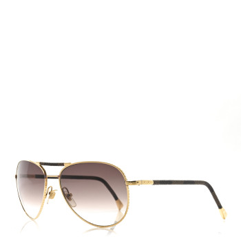 LOUIS VUITTON Damier Ebene Conspiration Pilote Aviator Sunglasses Z0202U Gold