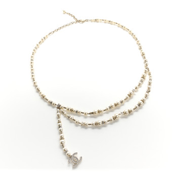 CHANEL Pearl Crystal CC Star Belt Gold Pearly White CHANEL Pearl Crystal CC Star Belt Gold Pearly White