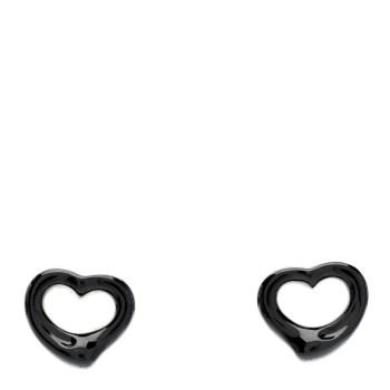 TIFFANY Sterling Silver Black Jade Elsa Peretti 9mm Open Heart Earrings