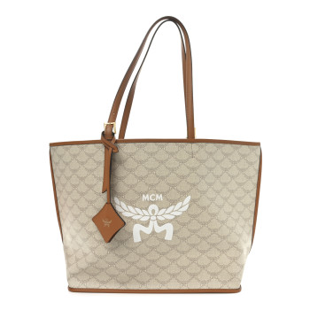 MCM Lauretos Nappa Medium Himmel Shopper Tote Oatmeal