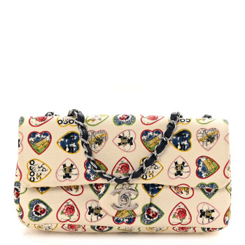 CHANEL Canvas Coco Hearts Small Flap Bag White