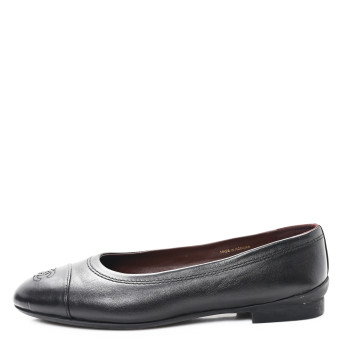 CHANEL Lambskin Cap Toe CC Uniform Ballerina Flats 38.5 Black