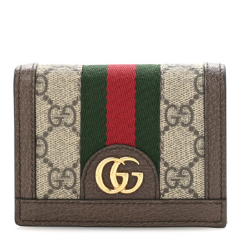 GUCCI GG Supreme Monogram Web Ophidia Card Case Beige New Acero