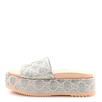 GUCCI Lame Heritage GG Monogram Angelina Platform 55mm Slide Sandals 37.5 Silver Beige