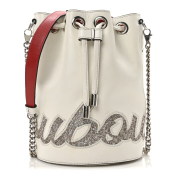CHRISTIAN LOUBOUTIN Calfskin Glitter Marie Jane Bucket White