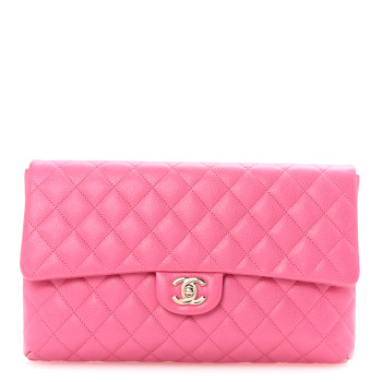 CHANEL Caviar Quilted Flap Clutch Pink