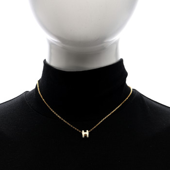 HERMES Lacquered Rose Gold Mini Pop H Pendant Necklace White
