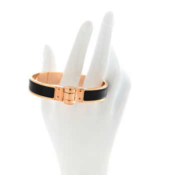 HERMES Enamel Charniere Uni Narrow Hinged Bracelet M Black