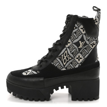 LOUIS VUITTON Suede Calfskin Jacquard Since 1854 Laureate Platform Desert Boots 38 Black