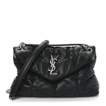 SAINT LAURENT Lambskin Quilted Small Loulou Puffer Monogram Chain Satchel Black