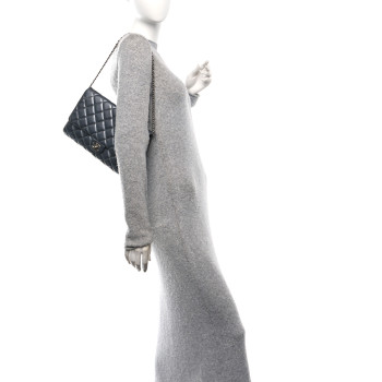 CHANEL Metallic Lambskin Quilted Clutch With Chain Flap   Dark Grey