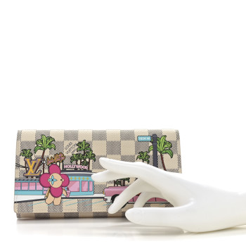 LOUIS VUITTON Damier Azur 2021 Christmas Animation Hollywood Sarah Wallet Fuchsia