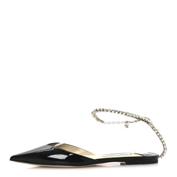 JIMMY CHOO Patent Crystal Saeda Flats 38 Black