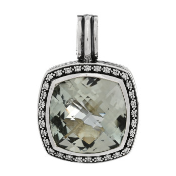 DAVID YURMAN Sterling Silver Diamond Prasiolite 17mm Moonlight Ice Enhancer Pendant