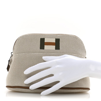 HERMES Cotton Canvas Mini Bolide Casaque Travel Cosmetic Pouch Grege