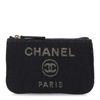 CHANEL Lurex Canvas Deauville Cosmetic Pouch Navy Blue Gold