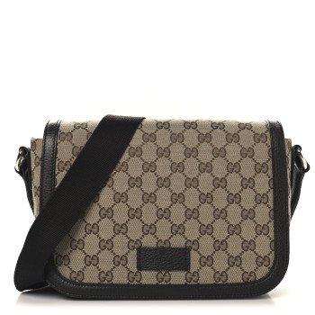 GUCCI Monogram Large Flap Messenger Bag Beige Dark Brown
