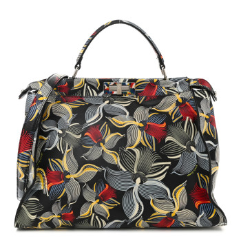 FENDI Calfskin Orchid Large Peekaboo Iconic Satchel Black Multicolor