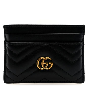 GUCCI Calfskin Matelasse GG Marmont Card Holder Black