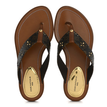 LOUIS VUITTON Monogram Sunny Flat Thong Sandals 37 Brown