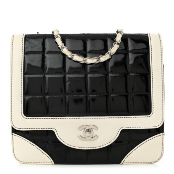 CHANEL Lambskin Patent Chocolate Bar Flap Black White