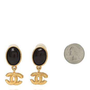CHANEL Metal Resin CC Drop Earrings Gold Red