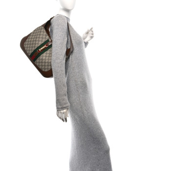 GUCCI GG Supreme Monogram Azalea Calfskin Web Medium Jackie 1961 Hobo Beige Ebony Brown Sugar