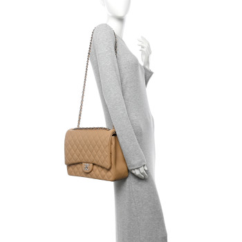 CHANEL Lambskin Quilted Maxi Double Flap Beige
