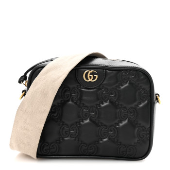 GUCCI Calfskin GG Matelasse Shoulder Bag Black Natural