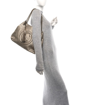 GUCCI Metallic Pebbled Calfskin Medium Soho Chain Shoulder Bag Golden Beige