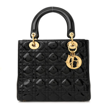 CHRISTIAN DIOR Patent Cannage Medium Lady Dior Black