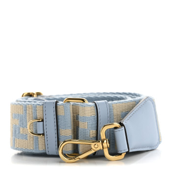 FENDI Jacquard Ribbon Vitello King FF Bi-Color Intreccio Adjustable Strap You Azzurro Baby Latte