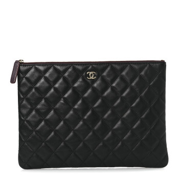 CHANEL Lambskin Quilted Medium Cosmetic Case Black