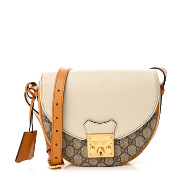 GUCCI GG Supreme Monogram Calfskin Small Padlock Messenger Shoulder Bag Beige Mystic White Sun Oil