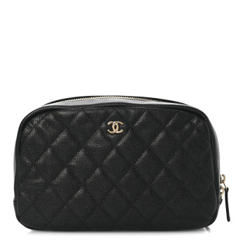 CHANEL Caviar Quilted Medium Curvy Pouch Cosmetic Case Black