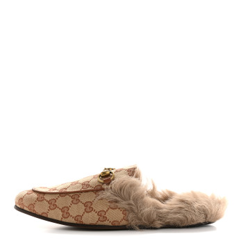 GUCCI GG Monogram Fur Mens Princetown Slippers 7.5 Beige Ruggine Rust