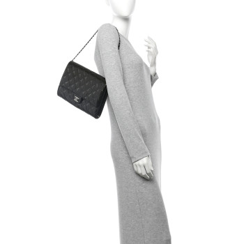 CHANEL Striated Patent Quilted Clutch With Chain Flap Dark Grey
