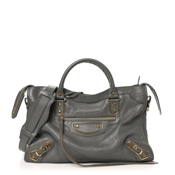 BALENCIAGA Chevre Gold Metallic Edge Hardware City Gris Acier