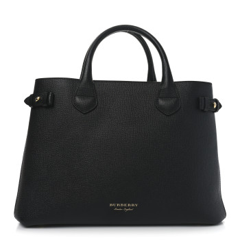 BURBERRY Derby Calfskin House Check Medium Banner Tote Black