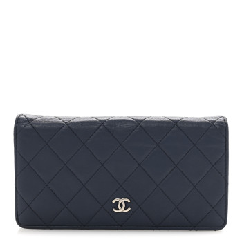 CHANEL Lambskin Quilted Yen Wallet Blue
