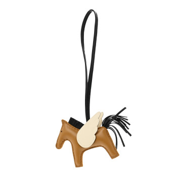 HERMES Milo Lambskin Grigri Rodeo Pegase Horse Bag Charm PM Sesame Black Nata