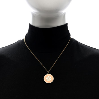CHANEL Resin CC Camellia Coin Necklace Gold Pink