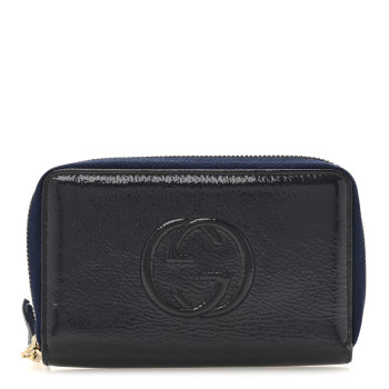 GUCCI Patent Medium Soho Zip Around Wallet Navy
