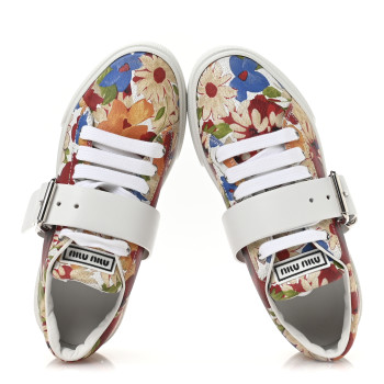 MIU MIU Calfskin Floral Print Low Top Sneakers 35 Multicolor